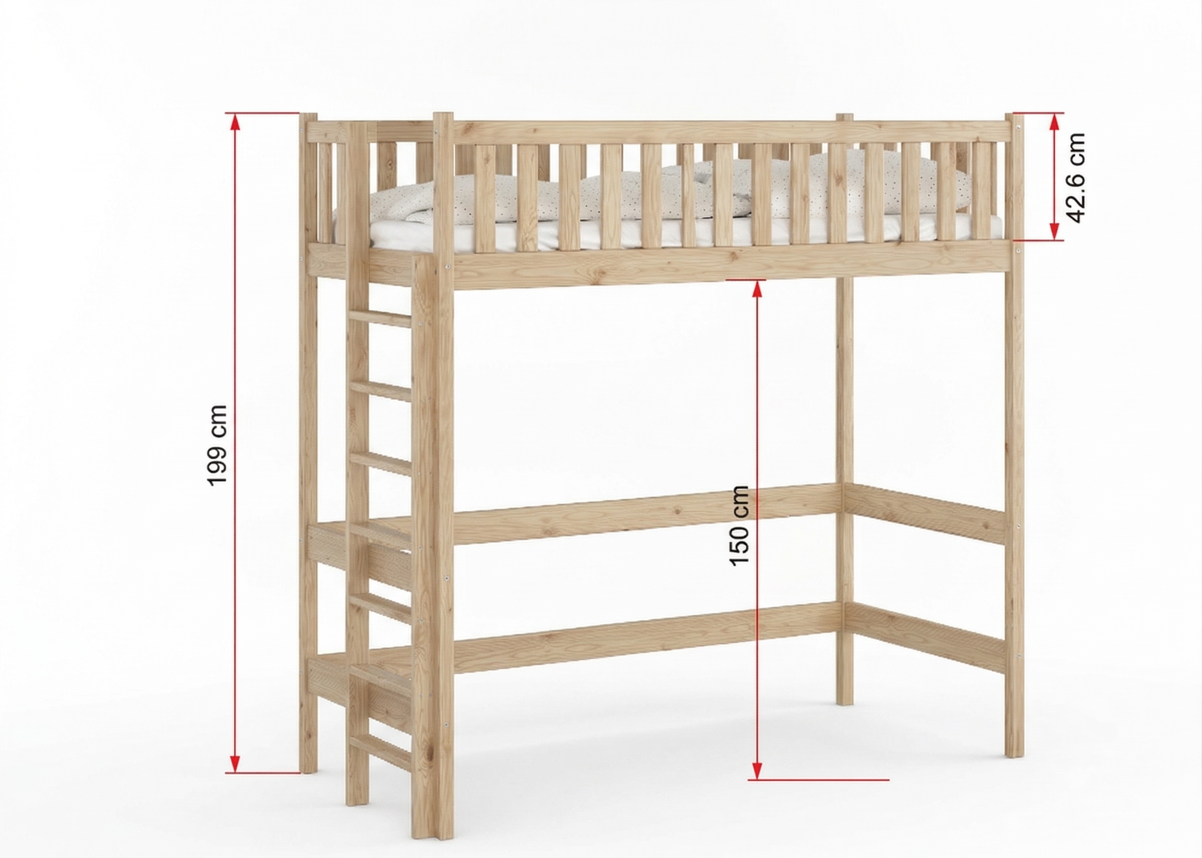 Rysunek techniczny łóżka z wymiarami
